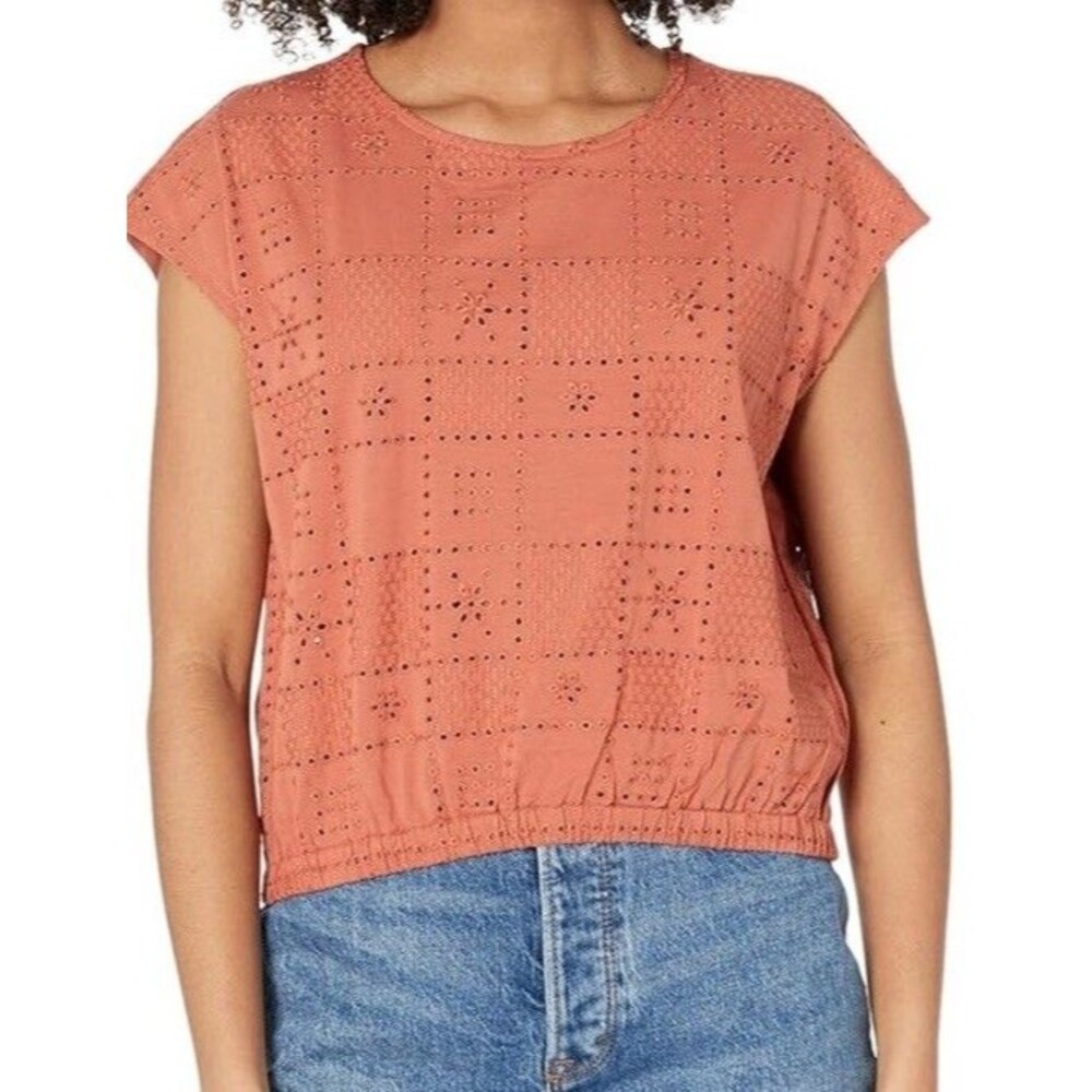 Madewell Size XL Orange Lace Crochet Blouse Short Sleeve Orange NWT